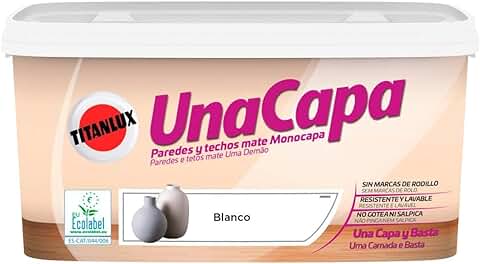 Titanlux Una Capa Lavable Pintura para Paredes Blanco 4 L  