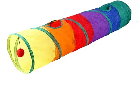 Túnel para Gatos, Seguro, Ecológico, Interactivo, Arcoíris, Juguete para Mascotas para Mascotas Pequeñas, Perros, Gatos de Interior con Agujeros de Bola y Peek, Juguete Arrugado (Túnel Recto)  
