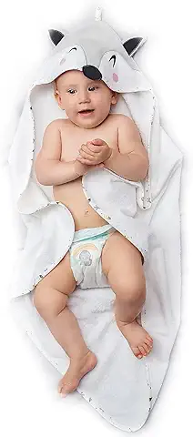 Toalla Bebe con Capucha Niño y Niña - Capucha Cabecita de Zorro-Toalla de baño 100% Algodón Ecológico, Certificado Oeko Tex, Sin Productos Químicos - Albornoz Bebe 70x70cm, 0 -12 Meses - Gris