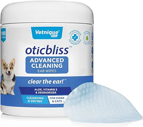 Toallitas Oticbliss Avanzadas para Limpieza Oídos Perros/Gatos, Control Olor y Cera con Aloe Vera, Secante y Vitamina E, Limpian Oído. 100 Toallitas  
