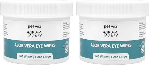 Toallitas para Ojos de Aloe Vera para Limpiar Perros y Gatos – Extra Grande – Paquete de Dos – 120 Toallitas por Bañera (240 Toallitas en Total)  