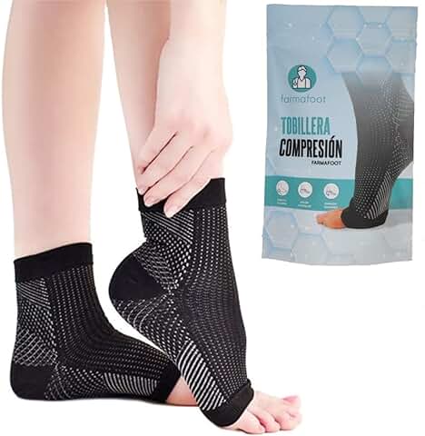 Tobillera Compresión Farmafoot, 2 Unidades, Calcetín para Fascitis Plantar, Alivia la Hinchazón y Mejora la Circulación. Tobillera para Esguince  