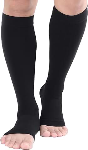 TOFLY Calcetines de Compresión, Graduados a 20-30mmHg para Hombres y Mujeres, Opacos, con Punta Abierta, Medias de Compresión a la Altura de las Rodillas con Soporte Firme Ideales Para, Negro L  