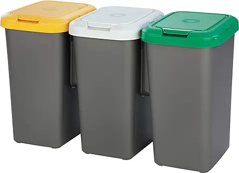 Tontarelli Set 3 PAPELERAS DE Reciclaje, Papel, Gris, 25 l  