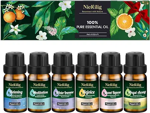 Top 6x10ml Set de Aceites Esenciales Naturales, NieKilig Pure Aceites Aromáticos Puros para Difusor, Humidificador, Regalos Perfectos