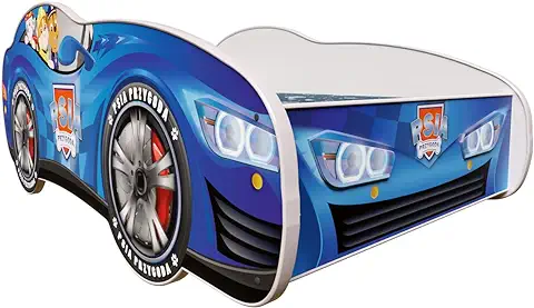Topbeds Cama de Coche, Cama Infantil con Protección Anticaídas, Cama Juvenil con Colchón, Cama de Bebé con Somier para Niños y Niñas, Super Heroes (Dog Adventure, 140 x 70 cm)  