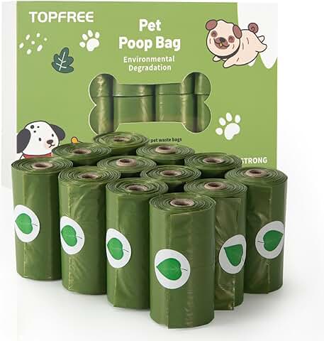 Topfree, Bolsas Caca Perro, 12 Rollos, 180 Unidades, Extra Grueso, A Prueba de Fugas, Bolsitas para Excrementos, Accesorios Perro, Dog Poop Bag  