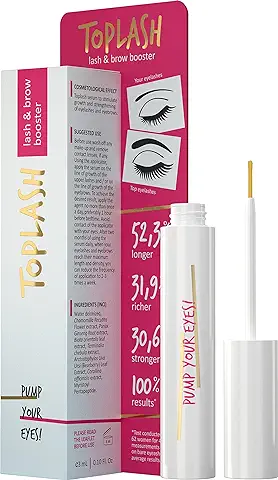 TOPLASH Eyelash Growth Serum - Suero Innovador para el Crecimiento de Pestañas y Cejas - Natural, sin Crueldad e Hipoalergénico - 0.10 Fl.oz.  