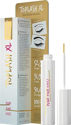 Toplash XL Lash and Brow Booster, Suero de Crecimiento con Potenciador de Pestañas y Cejas, Promueve Pestañas más Fuertes, Gruesas y Sanas con Botánicos y Péptidos  