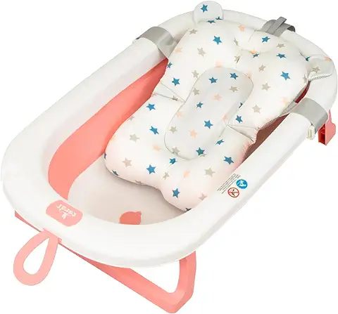 Toral Bañera Plegable Bebé con Patas Rosa - Bañera Bebe con Patas Comoda, Facil de Guardar con Asiento Bañera Bebe y Patas Antideslizantes - Bañera Bebé Plegable Portatil - Modelo Bathy Rosa con Cojín  