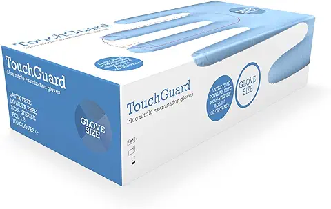 TouchGuard - Guantes de Nitrilo Azules Desechables sin Polvos ni Látex, caja de 100 Unidades, Grandes  