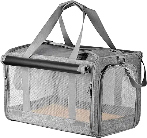 Transportín Gato Plegable Bolsa Transporte para Gato Perro Pequeño Transpirable Bolso Transportín para Mascotas para Veterinario con Cojín y Correa de Hombro Ajustable (Gris)  