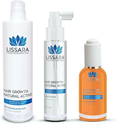 Tratamiento Anticaída Lissara - Crecimiento del Cabello con Activos Naturales - Champú 200ml - Loción 100ml - Serum 50ml - Sin Sulfatos Sin Parabenos  