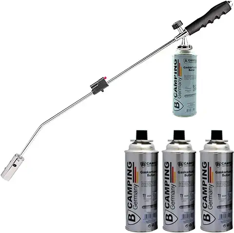TronicXL Quemador de Malas Hierbas, Quemador de gas, Quemador de Malas Hierbas, Quemador de Bayoneta, Encendido Piezoeléctrico (juego de Quemadores de Malas Hierbas y 4 Cartuchos de gas)  