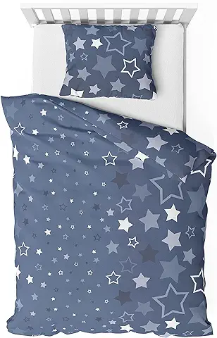 Träumschön Juego de ropa de cama de Franela (135 x 200 cm, 2 Piezas, con Funda de Almohada de 80 x 80 cm, 100 % Algodón), Diseño de Estrellas, Color azul Oscuro  