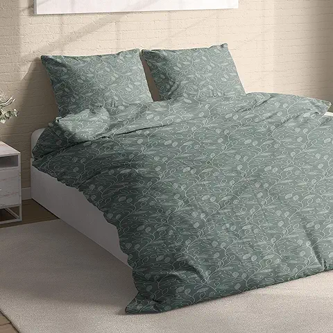 Träumschön Ropa de cama de Franela de 135 x 200 cm, Diseño de Flores, Color Verde, ropa de cama Mullida, 135 x 200 cm, Algodón  