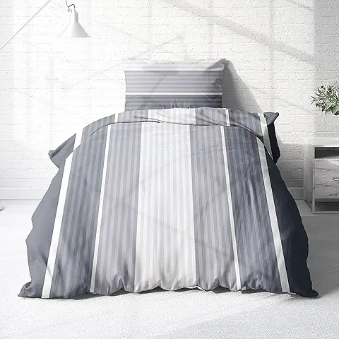 Träumschön Ropa de cama de Franela de 155 x 220 cm, Diseño a Rayas, Color gris y Gris, ropa de cama de Algodón Mullido, 155 x 220 cm  