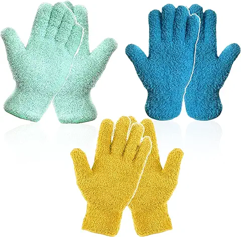 TSHAOUN 3 Pares de Guantes de Microfibra para el Polvo, Guantes de Limpieza, Guantes Reutilizables para el Hogar, Jardín, Muebles, Coche, Persianas, Pasamanos de Escalera, Grietas y Grietas Difíciles de Alcanzar  