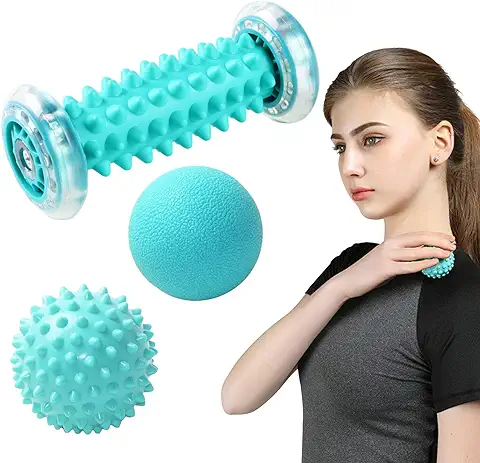 TWBEST Rodillo de Masaje, Masajeador Suave para Pies y Manos, Masajeador Ergonómico para Aliviar Dolor de Fascitis Plantar, Músculo, Cervical, Muñecas y etc. Con 2 Pelotas Masaje.  