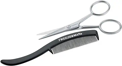 TWEEZERMAN GEAR Tijeras y Peine para Barba Hombre Afeitado Vello Facial Acortador  