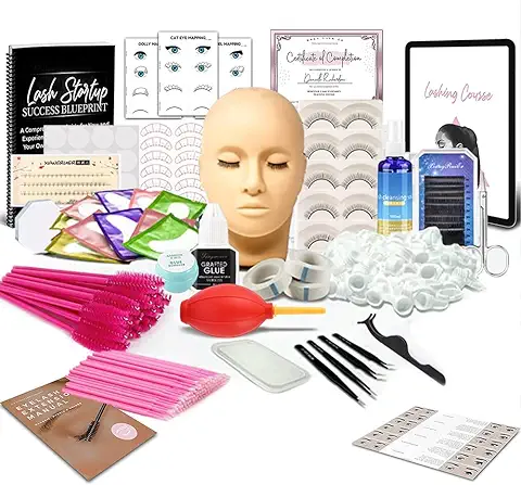 TwoWin Kit de Extensión de Pestañas, kit de Cabeza de Maniquí de Pestañas Profesional con Pegamento de Práctica, Pestañas Postizas, kit de Pestañas para Extensiones de Pestañas Principiantes  