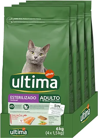 Ultima Esterilizado Adult Salmon, Comida seca para Gatos, Pack de 4 x 1,5kg, Total 6kg  