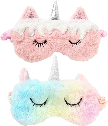 Unicornio Máscara de Sueño, 2 Piezas Antifaz para Dormir, Máscara de Ojos Antifaz de Dormir de Felpa Suave Sombra para Dormir para Mujeres y Niñas Viajar Hogar Oficina Descansar Niñas y Mujeres  