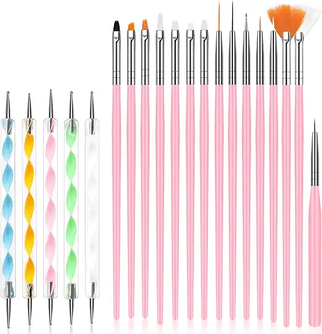 URAQT Pinceles para Uñas, 20Pcs Set de Nail Art Cepillo, Profesional Nail Acrilicas para Art Cepillo, Moda Manicura de Pinceles para Uso Diseñol y Bricolaje  