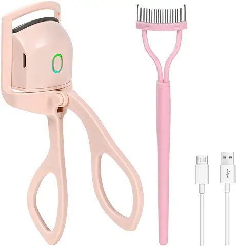 URAQT Rizador de Pestañas Electrico, 230mah Rizador Pestañas Termico con 2 Modos de Temperatura, USB Recargable Eyelash Curler con Peine Pestañas, Herramienta de Peinado de Pestañas para Salon Hogar  