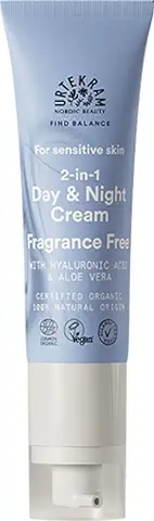 Urtekram Crema para día y Noche para piel Sensible 2 en 1, sin Fragancia. Find Balance: Vegana, Orgánica, Humectante, de Origen Natural, 50 ml  