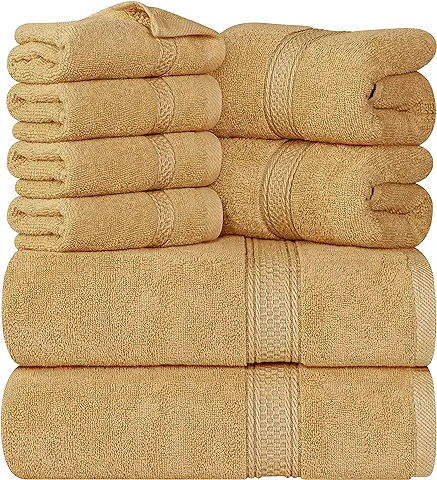 Utopia Towels - Juego de Toallas Premium de 8 Piezas, 2 Toallas de Baño, 2 Toallas de Mano y 4 Toallitas - Algodón - Calidad del Hotel, Súper Suave y Altamente Absorbente (Beige)  