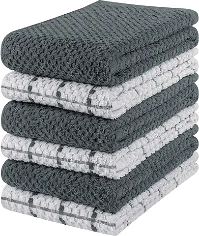 Utopia Towels Toallas de Cocina, 38 x 64 cm, 100% Algodón Hilado en Anillo, Toallas de Plato Súper Suaves y Absorbentes, Toallas de té y Toallas de Barra, (Paquete de 06) (Gris y Blanco)  