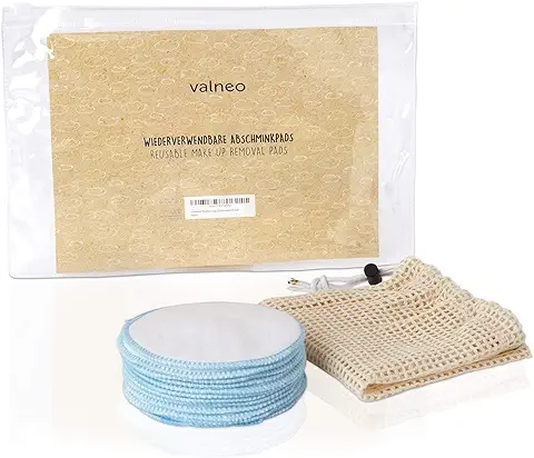 Valneo 10 Toallitas Desmaquilladoras Reutilizables, 100% Franela de Algodón, Lavable a Máquina Hasta 40℃, Lavables, Limpiador Facial, Desmaquillador, no deja Residuos, Incl. Bolsa de Lavadora  