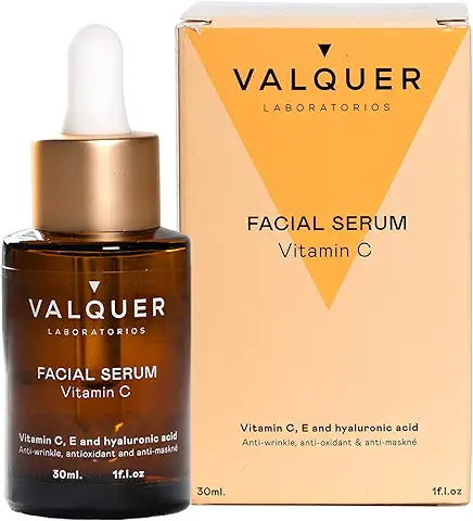 Valquer Serum Facial con Vitamina C & Ácido Hialurónico. Vegano y 91% Ingredientes Naturales. Antiarrugas, Anti Acné Y Antioxidante - 30 ml  