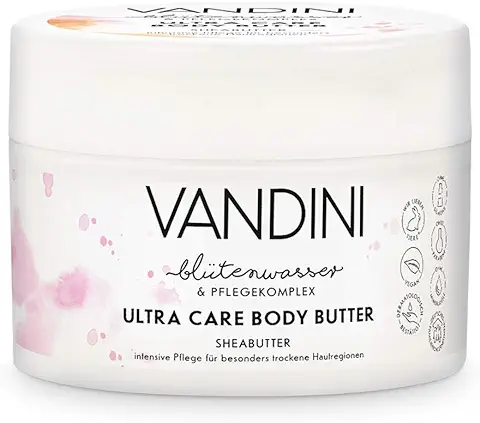 VANDINI Crema Corporal Hidratante con Manteca de Karité - Mantequilla Facial y para el Cuerpo para Pieles Secas - Locion Vegana - 1x 200 ml  