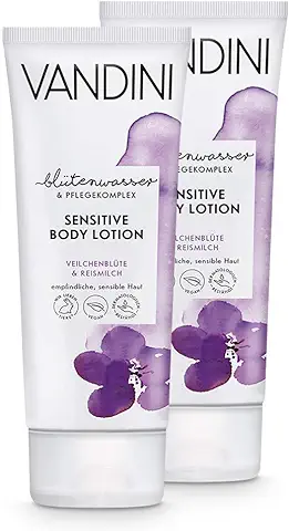 VANDINI Loción Corporal Sensitiva con flor de de Violeta y Leche de Arroz - Crema Corporal para Pieles Sensibles y Delicadas - Libre de Siliconas y Parabenos - 2x 200 ml  