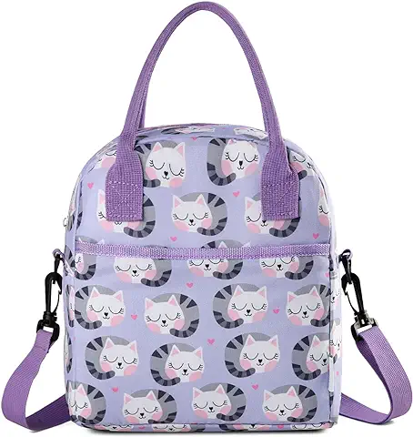 VASCHY Bolsa Almuerzo Infantil, Bolsa Termica Porta Alimentos para Niñas Bolsa Merienda Infantil Bolsa Termica Comida 8.2 Litros para la Escuela con Asa y Correa Desmontable, Gato  