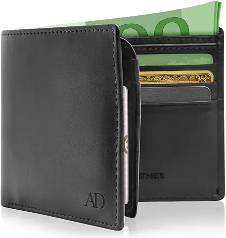 Vegan Funda de piel Sintética tipo Cartera para Hombre Bifold 6 ranuras para Tarjetas con tapa up ID Ventana Bloqueo RFID  