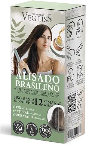 VEGLISS Alisado Brasileño de Keratina Vegetal Nueva Fórmula Alisado Brasileño en Casa Vegano Alisa Hidrata y Repara el Cabello Reduce el Encrespamiento y Frizz Hasta 12 Semanas  