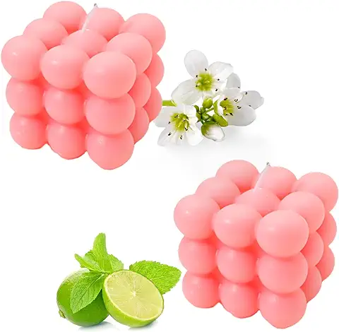 Vela Burbuja | Velas Artesanales Naturales y Perfumadas | Velas 100% Veganas | Velas Decorativas Sostenibles Elaboradas con cera de soja Natural | Decoración Bohemia | 6 x 6 x 6 cm (2pc, Rosa)  