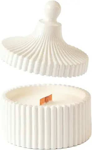 Vela Perfumada de Lujo - Vela de Madera de Coco de 72 ml en Tarro de Yeso Hecho a Mano, Regalos Perfectos para Ella - Aroma de Miel y Sándalo Cremoso  
