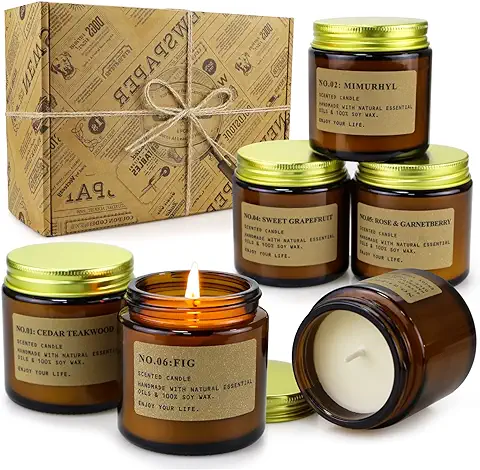 Velas Aromáticas de 6 Pack 100g Cera de Soja con Rosa Teca e Higo Velas Perfumadas Larga Duración para el Hogar Aromaterapia para Mujer Regalo Cumpleaños para Madre y Amigas San Valentín  
