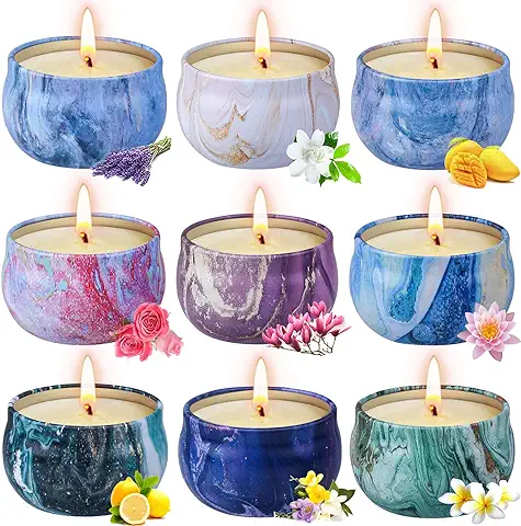Velas Perfumadas de Regalo para Mujer, OFUN 9pcs Vela Aromática Cera de Soja Natural, Aliviar el Estrés y Aromaterapia, Adecuado para Yoga, Baño, Dormitorio, Viaje, Cumpleaños, Decorativa, Relajación
