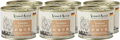 Venandi Animal Comida de Calidad para Gatos - Pavo como Monoproteína, Comida Húmeda, sin Cereales y Natural, Paquete de 6 (6 x 200 g)  