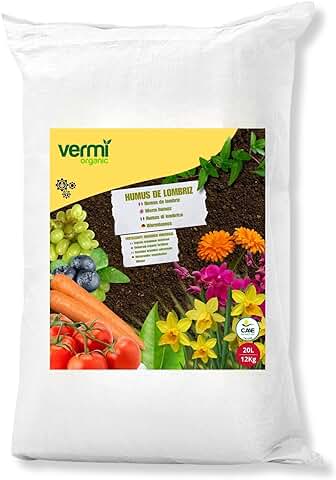 VERMIORGANIC | Humus de Lombriz | Humus de Lombriz para Plantas Ecológico 12 KG (20L)| Rico en Microorganismos | Mejora Retención Agua | Acelera Crecimiento de Plantas y el Tamaño y Cantidad de Frutos  