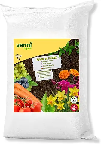 VERMIORGANIC | Humus de Lombriz | Humus de Lombriz para Plantas Ecológico 21 KG (35L) | Rico en Microorganismos | Mejora Retención Agua | Mejora las Plantas y el Tamaño y Cantidad de Frutos  