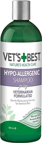 Vet's Best Champú HIPO-Alergénico para Perros con Piel Sensible, Alivia el Malestar de la Piel Seca, Picazón, Limpia, Hidrata y Condiciona la Piel y el Pelaje, 500ml  