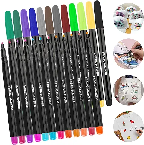 VFANDV Rotuladores de Tela, 24 Colores Rotuladores para Tela Permanente Ropa y Lavable Marcadores de Textil Permanentes No Tóxica Rotulador de Tela para Zapatos Sombrero Ropa  