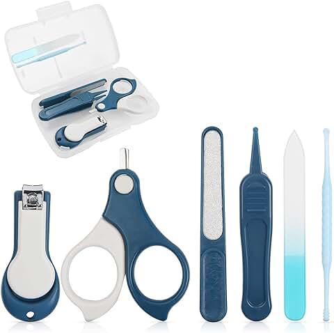 Vicloon Kit de Uñas de Bebé 6 en 1 Juego de Cuidado de Uñas para Bebés con Caja de Almacenamiento Que Cortaúñas Tijeras Palillos Para los Oídos Limas de Uñas y Pinzas para Bebés Recién Nacidos (Azul)  