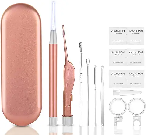 Vicloon Limpiador de Oídos, Removedor de Cera de Oído, Kit de Limpieza para Oídos, Ear Wax Removal con Caja Acero Inoxidable, Ear Cleaner para Bebés, Jóvenes y Adolescentes Adultos  